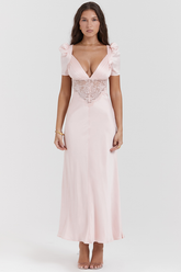 Rafaela Soft Peach Silk & Lace Dress